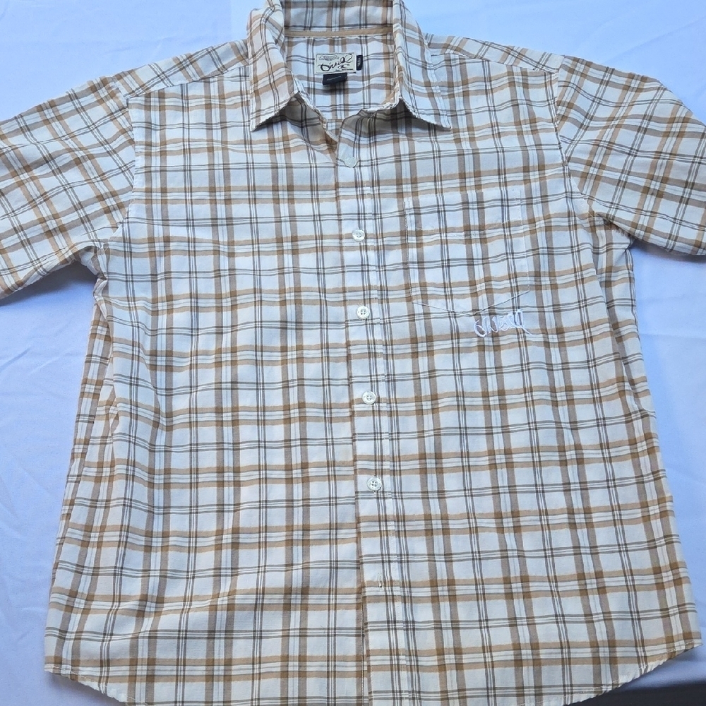 O'Neill Men's Tan and White Checkered Shirt
